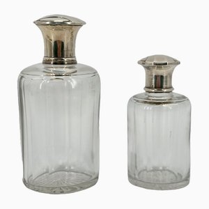 Frascos de perfume Art Déco bañados en plata y cristal de Maison Gallia, Francia, años 20. Juego de 2