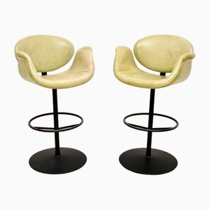 Vintage Leather Tulip Bar Stools by Pierre Paulin from Artifort, 1970, Set of 2