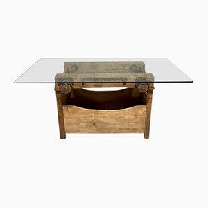 Table Début 20ème Siècle avec Équipement de Reliure Base et Plateau en Cristal