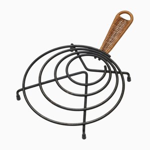 Danish Modern Pot Coaster with Rattan Braid by Laurids Lønborg, 1950s