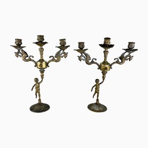 Italian Bronze Candelabras, 1960s, Set of 2