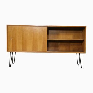 Hairpin Sliding Door Sideboard in Nut Wood with Display Case by Lothar Wegner, 1960s