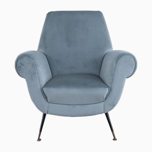 Mid-Century Armchair in Blue Velvet Upholstery, 1950s
