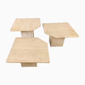 Tables Gigognes Vintage en Travertin, 1970s, Set de 3