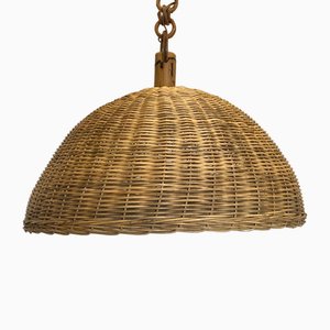 Bamboo & Wicker Chandeliers, 1970s, Set of 7