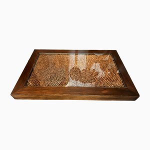 Mesa de centro de pino con tablero de vidrio, años 70