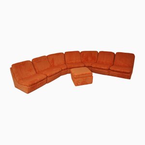 Modular Sofa in Orange Corduroy, 1970s, Set of 8