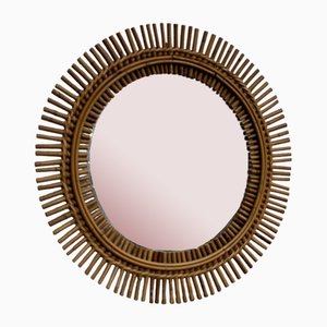 Round Mirror in Wicker and Bamboo, 1960s