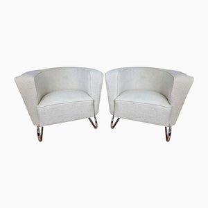 Poltrone in metallo cromato di Jindrich Halabala, anni '30, set di 2