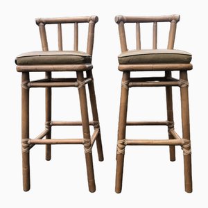 Bar Stools in Bamboo Rattan from McGuire, 1970s, Set of 2