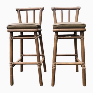Set of Bar Stools in Bamboo Rattan from McGuire, 1970s