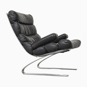 Sinus Lounge Chair in Black Leather by Hans Jürgen Schröpfer and Reinhold Adolf for COR, 1970s