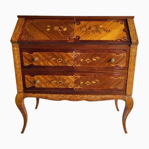 Louis XVI French Chest of Drawers with Secretery with Floral Marquetry