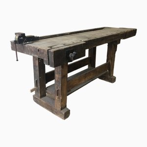 Large Antique Industrial Workbench, 1940s