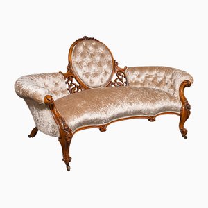 English Carved Spoon Back Sofa in Walnut
