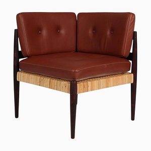 Universe Corner Chair in Leather, Cane and Rosewood by Kai Kristiansen for Magnus Olesen, 1960s