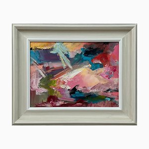 Angela Wakefield Pink & Turquoise Abstract Expressionist Painting by British Artist, 2023