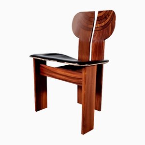 Artona Africa Chairs in Walnut and Black Leather by Tobia Scarpa for Maxalto, 1970s, Set of 8