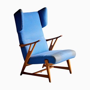 Italian Winged Highback Lounge Chair in the style of Carlo Molino, 1950s