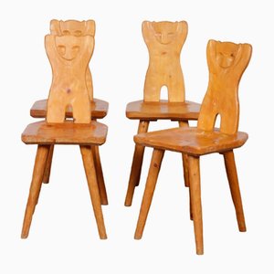 Chaises Vintage en Bois avec Dossiers Zoomorphes, 1960s