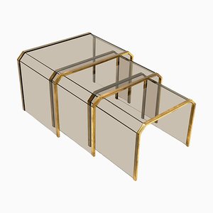 Nesting Tables by Brass and Glass, 1970s, Set of 3