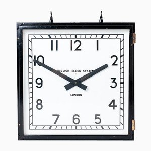 Orologio da fabbrica grande quadrato a doppia faccia di English Clock Systems Ltd, anni '50