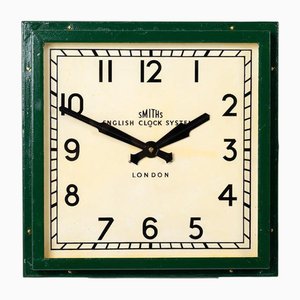 Grande Horloge Murale d'Usine Carrée Antique de Smiths English Clock Systems, 1940s