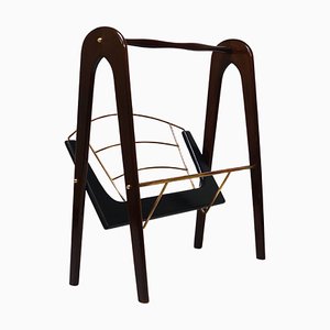 Mid-Century Magazine Rack in Mahogany and Brass by Cesare Lacca for Cesare Lacca, 1950s