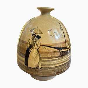 Jarrón italiano modernista de cerámica marrón
