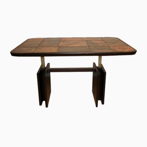 Mesa de centro brutalista levantable de pizarra y madera, 1970