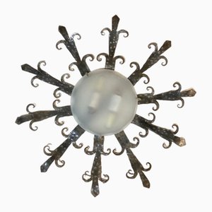 Schmiedeeiserne Sonnenstrahl-Wandlampe, 1970er