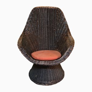 Chaise Bucket en Osier, Pays-Bas, 1960s-1970s