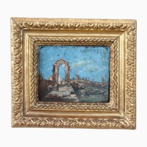 Paesaggio veneziano, XIX secolo, Olio su tavola, In cornice