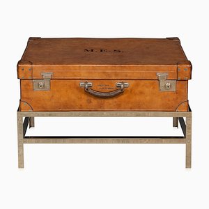 English Leather Trunk on Metal Stand, 1910s