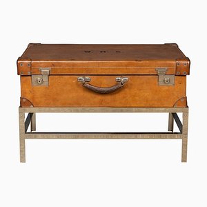 English Leather Trunk on Metal Stand, 1910s