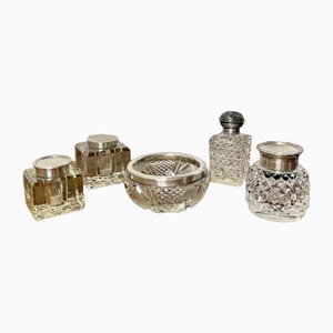 Accessoires Montés Anciens en Verre et Argent, 1880s, Set de 5