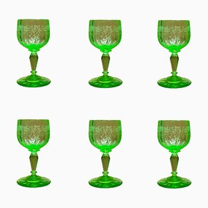 Crystal Sherry Glass with Green Maria Theresia Decor by Stefan Rath for Josef Lobmeyr, Austria, 1910s, Set of 6