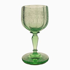 Copas de vino de Jerez con decoración Maria Theresia en verde de Stefan Rath para Josef Lobmeyr, Austria, años 10. Juego de 12