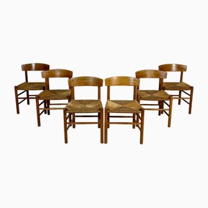J39 Danish Oak and Papercord Dining Chairs attributed to Børge Mogensen for FDB Møbler, 1950s, Set of 6