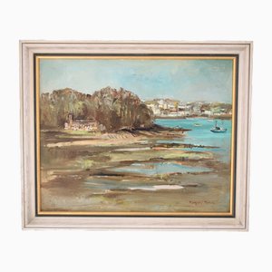 Margaret Morcom, Impressionistische Landschaft Cornwall, St Mawes Low Tide, 1960er, Oil on Board