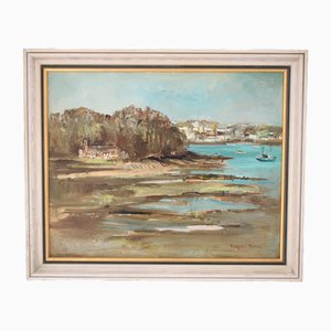 Margaret Morcom, Paesaggio impressionista in Cornovaglia, St Mawes Low Tide, anni '60, Olio su tavola