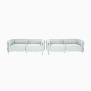 LC3 Sofas in Grey Leather and Chrome by Le Corbusier, Pierre Jeanneret and Charlotte Perriand for Cassina, 1990s, Set of 2