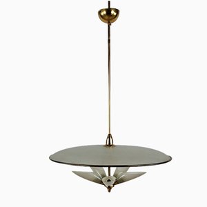 Modern Glass and Brass Ceiling Light, Italy, 1970s
