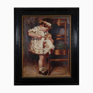 Unknown, Child and Doll, Oil Painting on Canvas, Early 20th Century