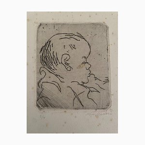 Mino Maccari, Portrait of a Baby- Etching on Cardboard, 20th Century