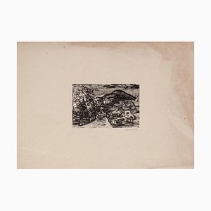 Mino Maccari, Paysage, Gravure sur Bois sur Papier, Milieu du 20e Siècle