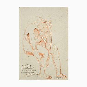 Inconnu, Étude Anatomique, Dessin Pastel à l'Huile sur Papier, 1946