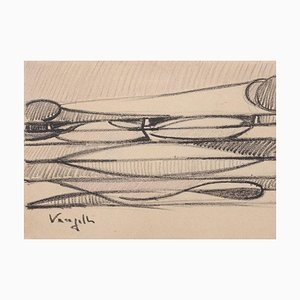 Antonio Vangelli, Esquisse Abstraite, Dessin au Crayon, 1944