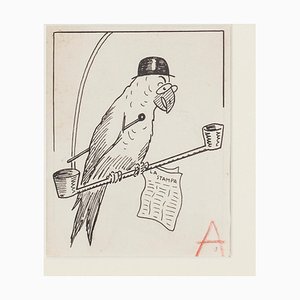 Bruno Angoletta, Parrot, China Ink, Early 20th Century