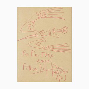 Wifredo Lam, Fresh Sketch, Red Ink Drawing, 1970